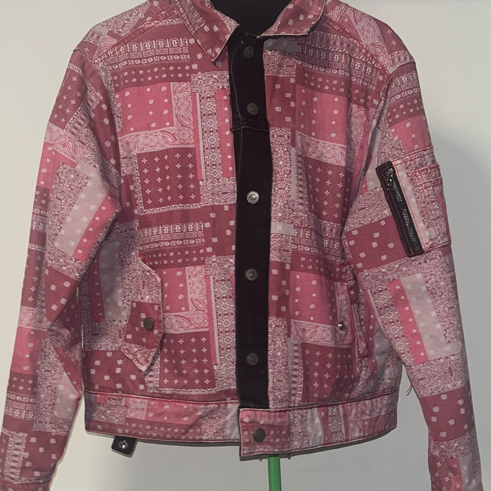 Red/Black Reversible Patchwork Jean Jacket